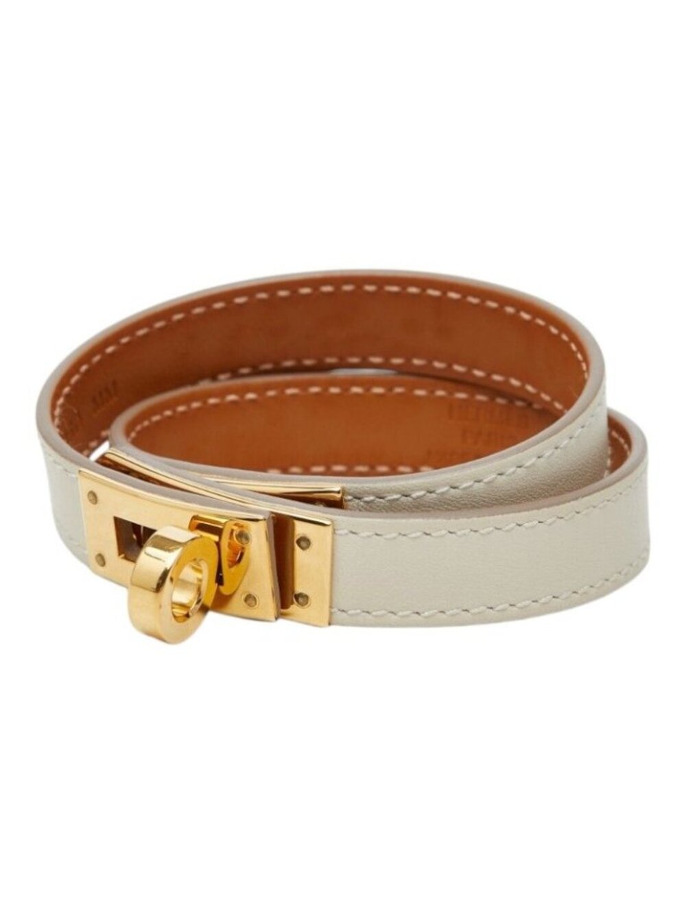 Hermes Kelly Double Tour T3 Ivory White Leather Plated Bracelet